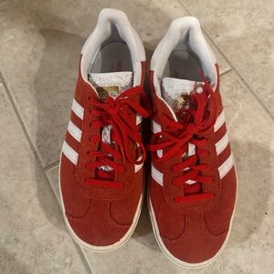 Adidas Women's Red and White Sneakers
